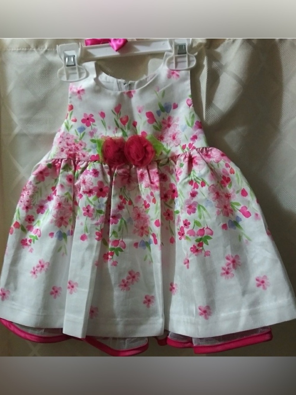 Bonnie Baby White Dress with Pink Floral Detail